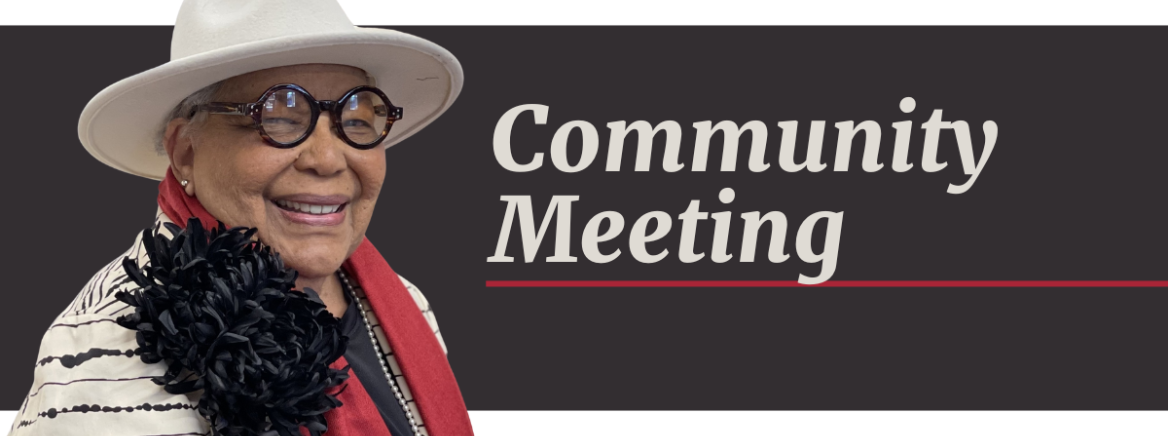 Commissioner Leake's Community meeting banner A banner featuring Commissioner Leake's headshot with the words community meeting
